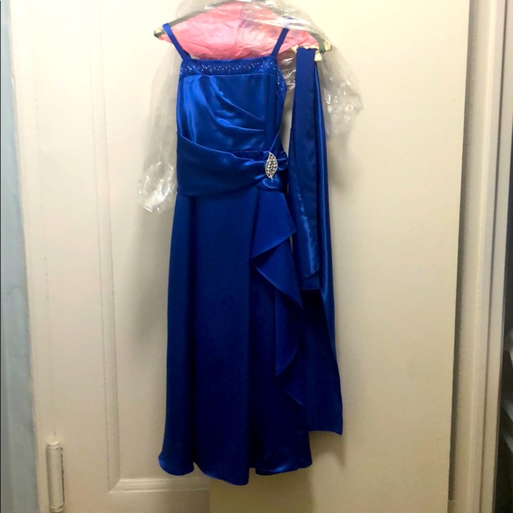 Blue organza youth bridesmaid dress.  Worn once .